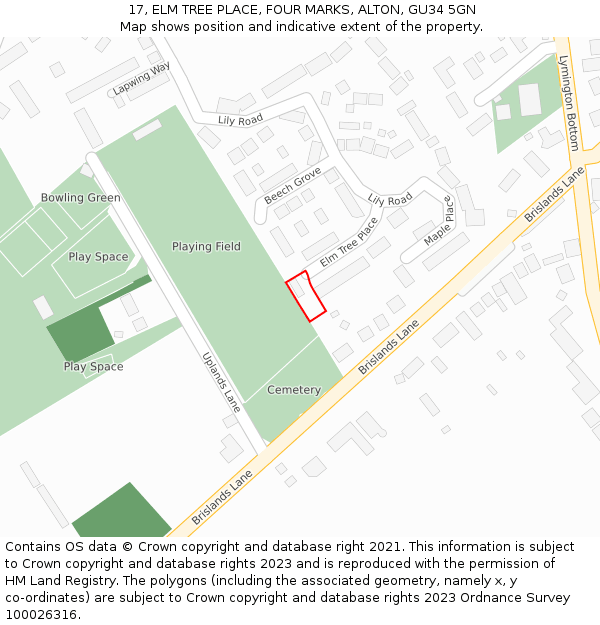 17, ELM TREE PLACE, FOUR MARKS, ALTON, GU34 5GN: Location map and indicative extent of plot