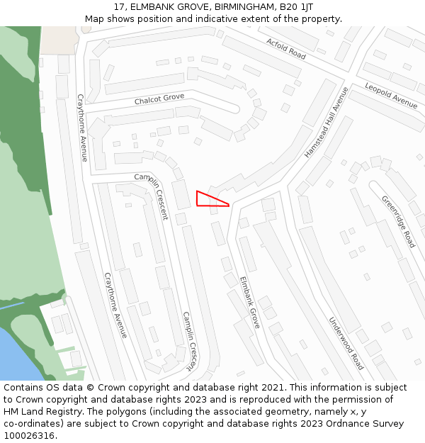 17, ELMBANK GROVE, BIRMINGHAM, B20 1JT: Location map and indicative extent of plot