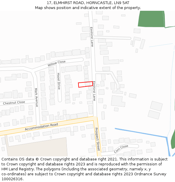 17, ELMHIRST ROAD, HORNCASTLE, LN9 5AT: Location map and indicative extent of plot