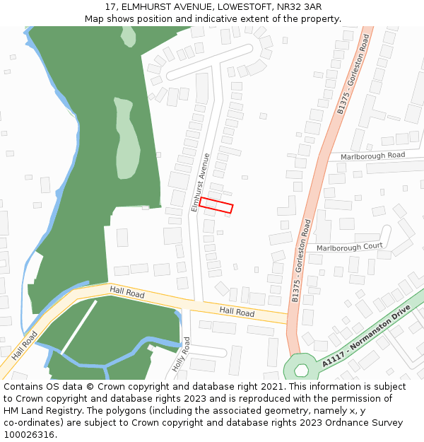 17, ELMHURST AVENUE, LOWESTOFT, NR32 3AR: Location map and indicative extent of plot