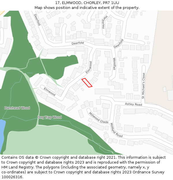 17, ELMWOOD, CHORLEY, PR7 1UU: Location map and indicative extent of plot