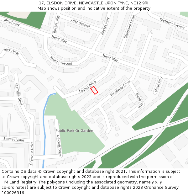 17, ELSDON DRIVE, NEWCASTLE UPON TYNE, NE12 9RH: Location map and indicative extent of plot