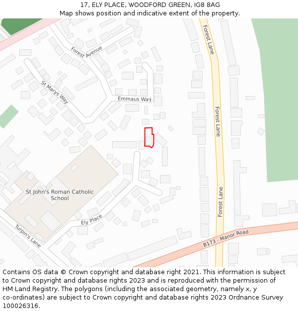 17, ELY PLACE, WOODFORD GREEN, IG8 8AG: Location map and indicative extent of plot
