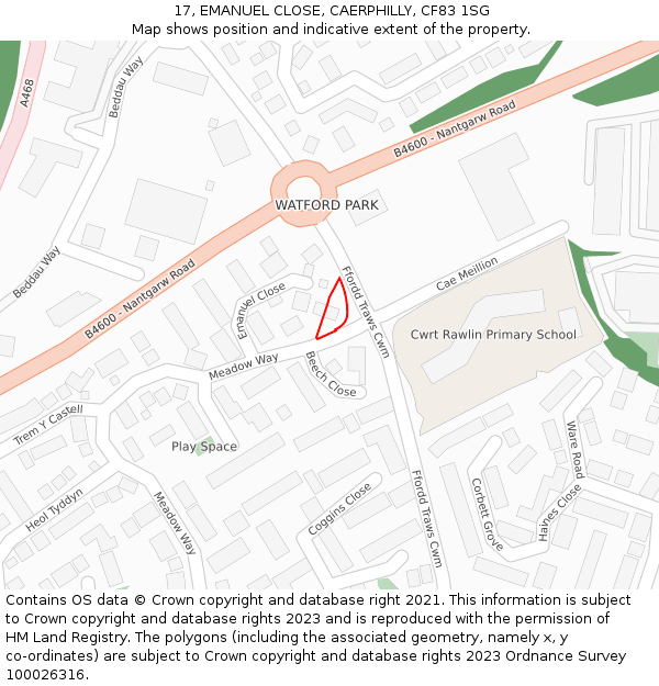 17, EMANUEL CLOSE, CAERPHILLY, CF83 1SG: Location map and indicative extent of plot