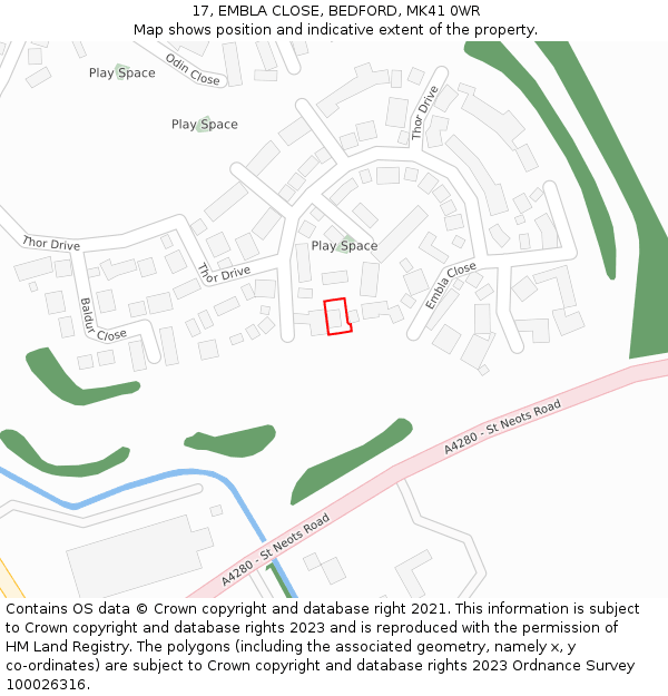 17, EMBLA CLOSE, BEDFORD, MK41 0WR: Location map and indicative extent of plot