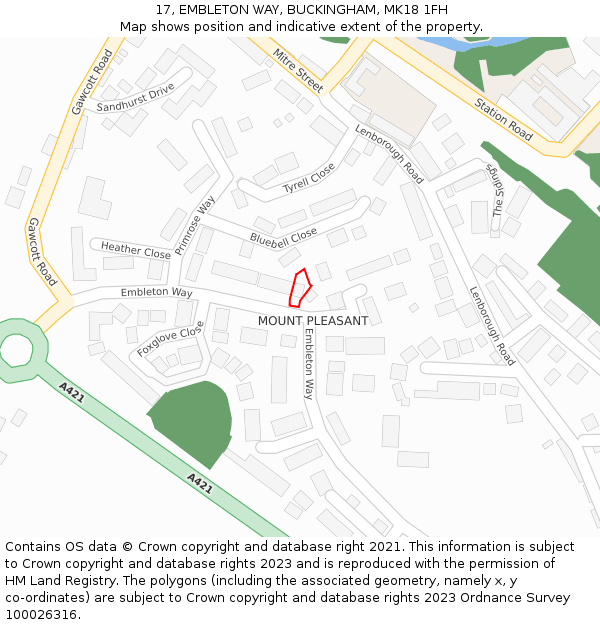 17, EMBLETON WAY, BUCKINGHAM, MK18 1FH: Location map and indicative extent of plot
