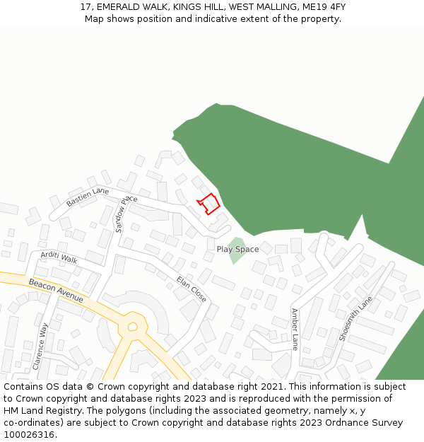 17, EMERALD WALK, KINGS HILL, WEST MALLING, ME19 4FY: Location map and indicative extent of plot