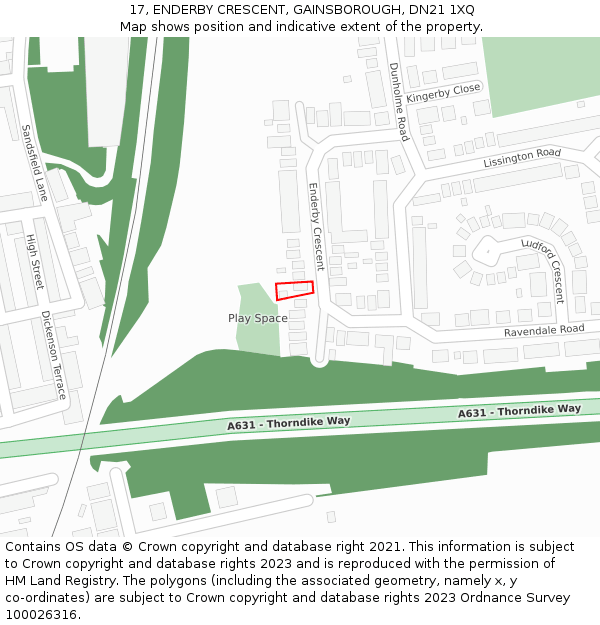 17, ENDERBY CRESCENT, GAINSBOROUGH, DN21 1XQ: Location map and indicative extent of plot