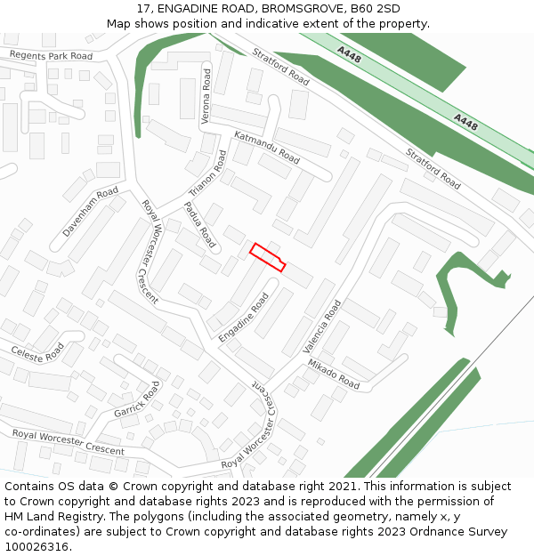 17, ENGADINE ROAD, BROMSGROVE, B60 2SD: Location map and indicative extent of plot