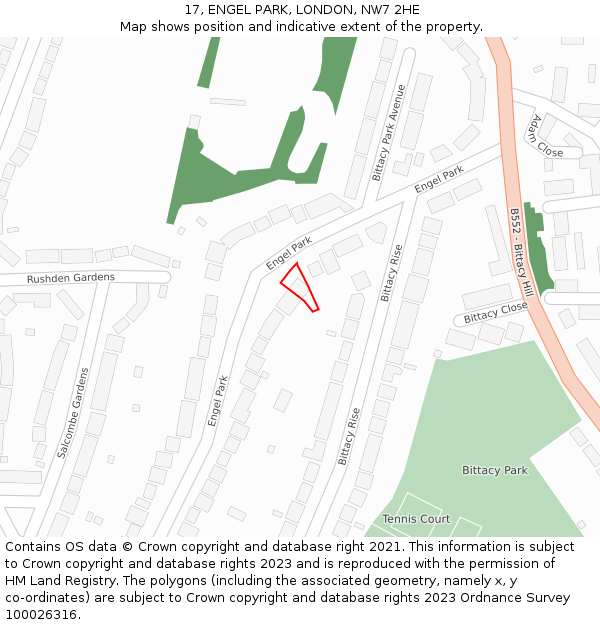 17, ENGEL PARK, LONDON, NW7 2HE: Location map and indicative extent of plot