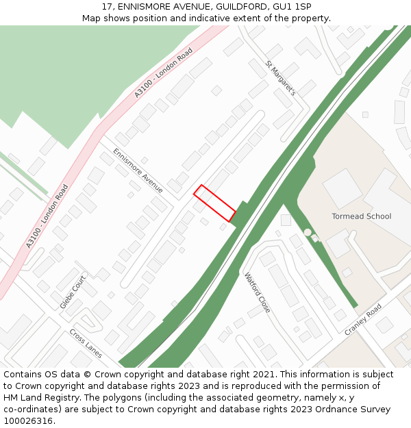 17, ENNISMORE AVENUE, GUILDFORD, GU1 1SP: Location map and indicative extent of plot