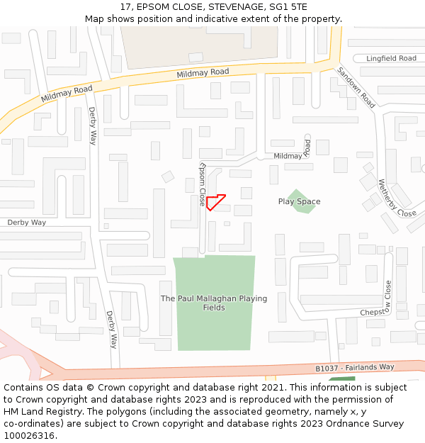 17, EPSOM CLOSE, STEVENAGE, SG1 5TE: Location map and indicative extent of plot