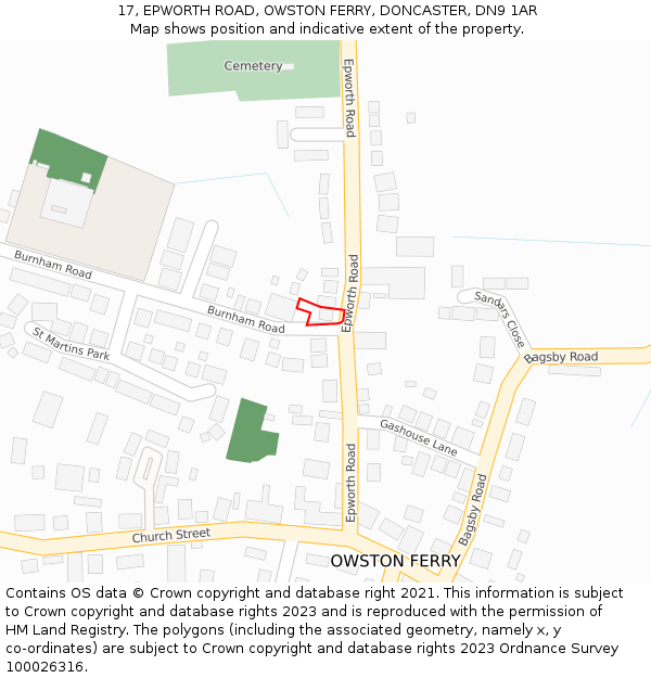 17, EPWORTH ROAD, OWSTON FERRY, DONCASTER, DN9 1AR: Location map and indicative extent of plot