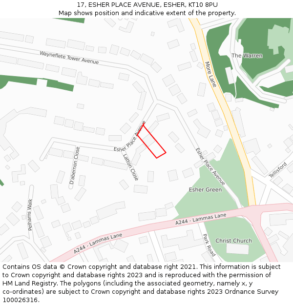 17, ESHER PLACE AVENUE, ESHER, KT10 8PU: Location map and indicative extent of plot