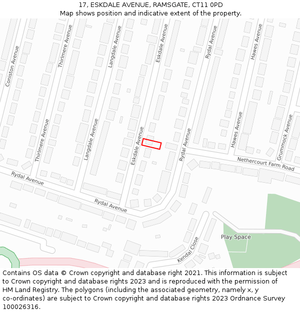 17, ESKDALE AVENUE, RAMSGATE, CT11 0PD: Location map and indicative extent of plot