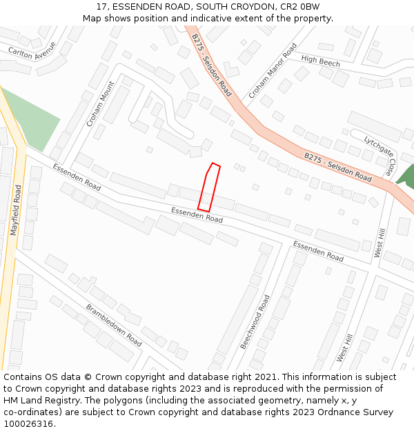 17, ESSENDEN ROAD, SOUTH CROYDON, CR2 0BW: Location map and indicative extent of plot