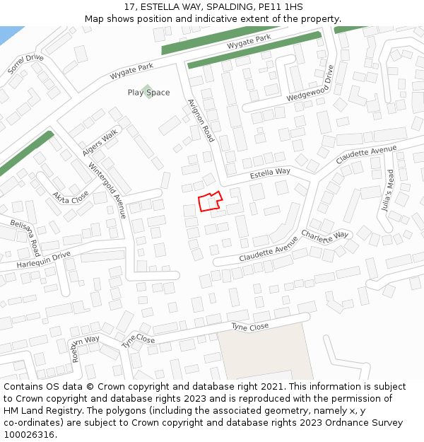 17, ESTELLA WAY, SPALDING, PE11 1HS: Location map and indicative extent of plot