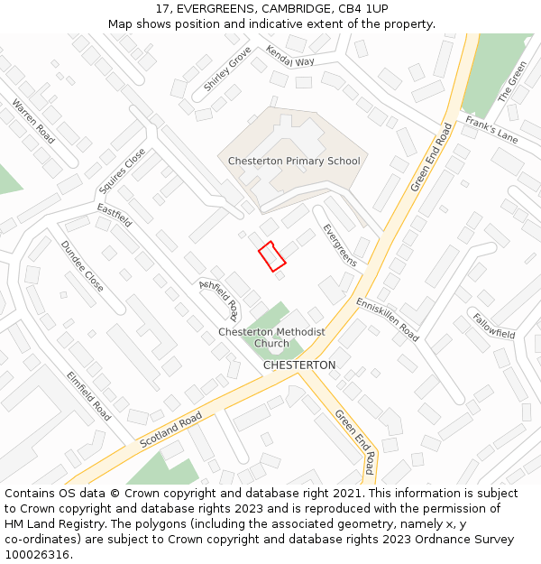 17, EVERGREENS, CAMBRIDGE, CB4 1UP: Location map and indicative extent of plot