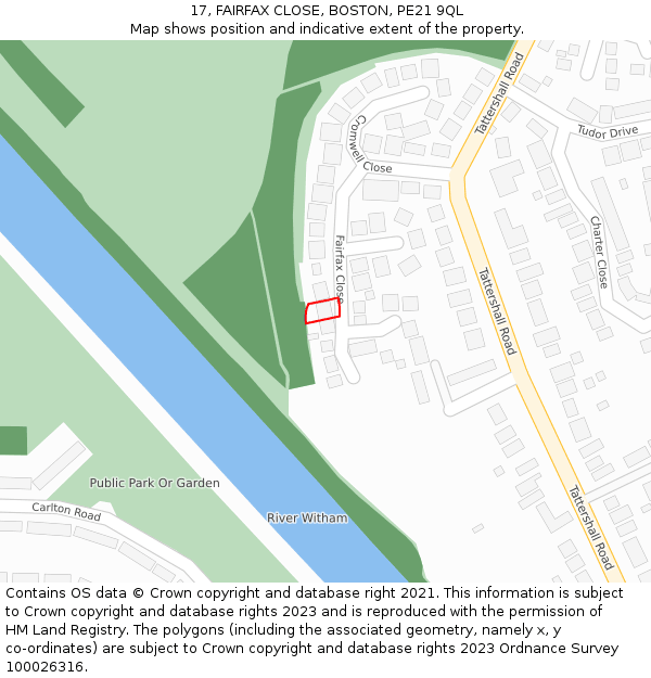 17, FAIRFAX CLOSE, BOSTON, PE21 9QL: Location map and indicative extent of plot