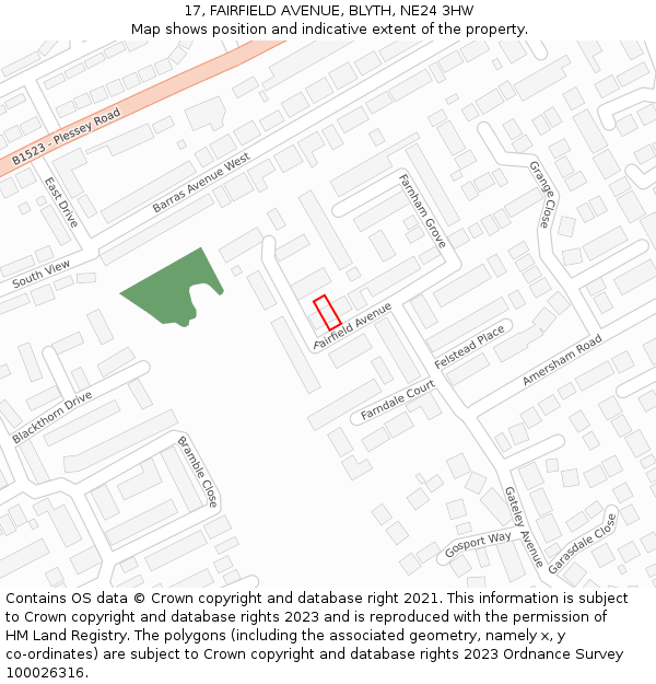 17, FAIRFIELD AVENUE, BLYTH, NE24 3HW: Location map and indicative extent of plot