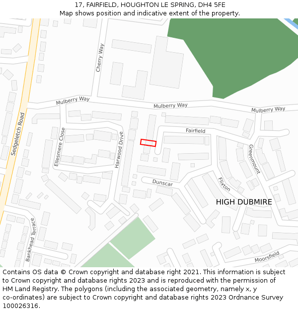 17, FAIRFIELD, HOUGHTON LE SPRING, DH4 5FE: Location map and indicative extent of plot