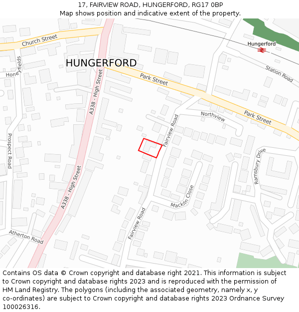 17, FAIRVIEW ROAD, HUNGERFORD, RG17 0BP: Location map and indicative extent of plot