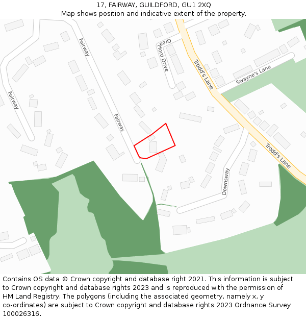 17, FAIRWAY, GUILDFORD, GU1 2XQ: Location map and indicative extent of plot