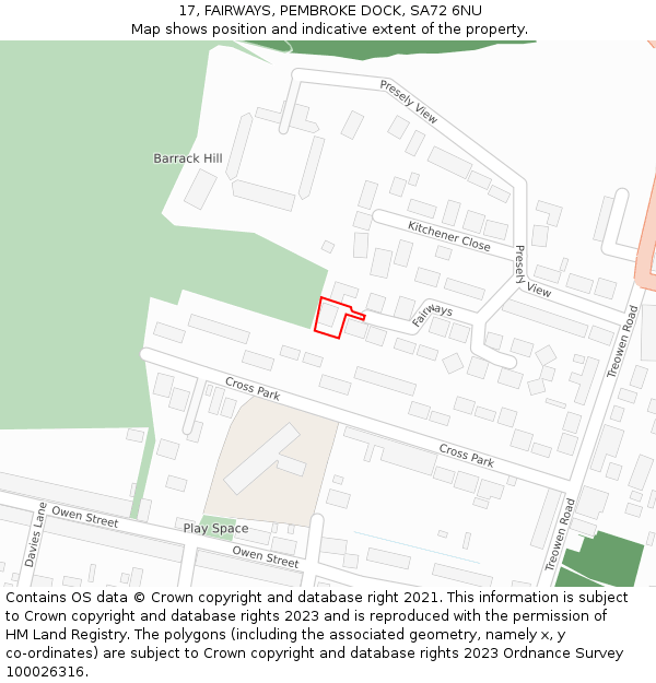 17, FAIRWAYS, PEMBROKE DOCK, SA72 6NU: Location map and indicative extent of plot