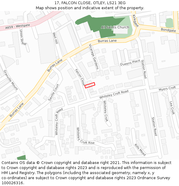 17, FALCON CLOSE, OTLEY, LS21 3EG: Location map and indicative extent of plot