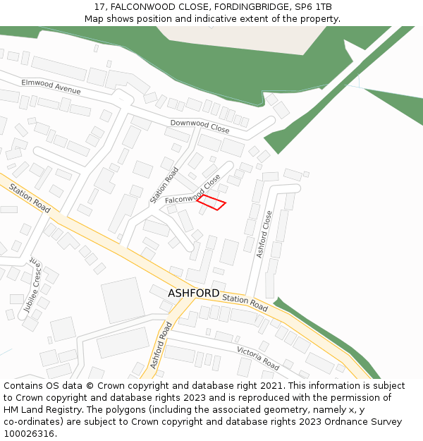 17, FALCONWOOD CLOSE, FORDINGBRIDGE, SP6 1TB: Location map and indicative extent of plot