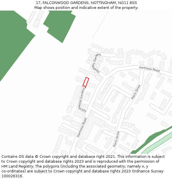 17, FALCONWOOD GARDENS, NOTTINGHAM, NG11 8SS: Location map and indicative extent of plot