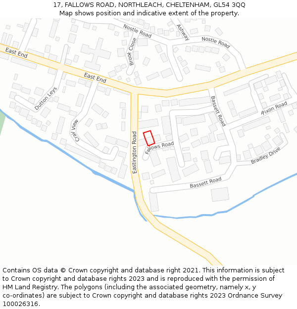 17, FALLOWS ROAD, NORTHLEACH, CHELTENHAM, GL54 3QQ: Location map and indicative extent of plot