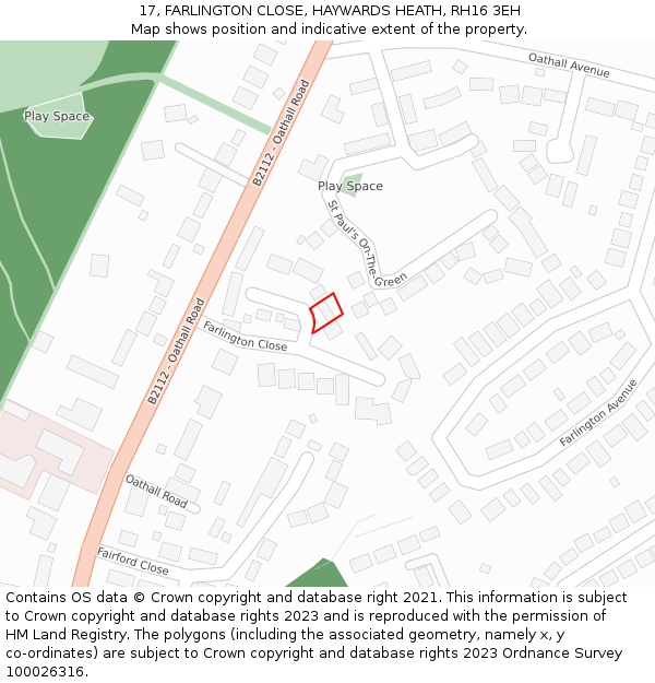 17, FARLINGTON CLOSE, HAYWARDS HEATH, RH16 3EH: Location map and indicative extent of plot