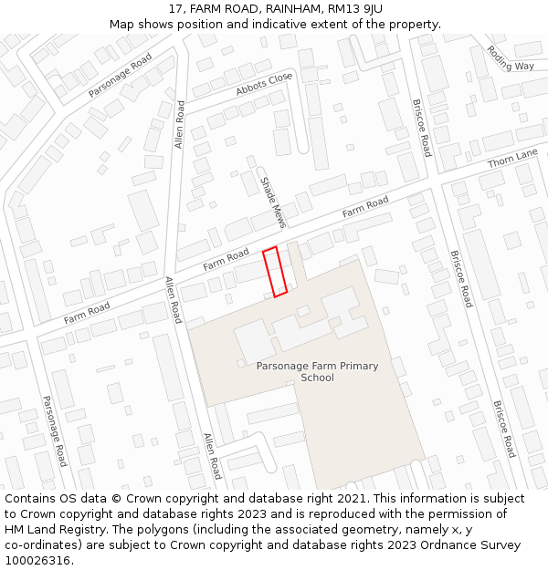 17, FARM ROAD, RAINHAM, RM13 9JU: Location map and indicative extent of plot