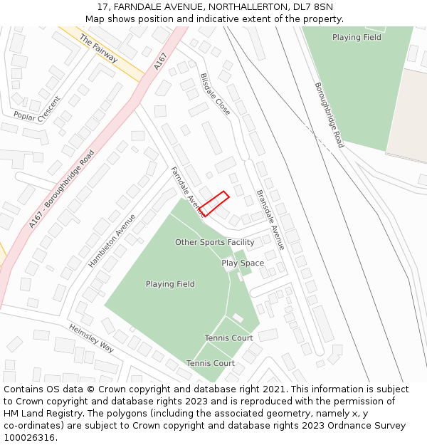 17, FARNDALE AVENUE, NORTHALLERTON, DL7 8SN: Location map and indicative extent of plot