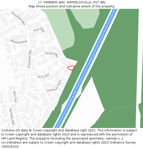 17, FARRIERS WAY, WATERLOOVILLE, PO7 8RL: Location map and indicative extent of plot