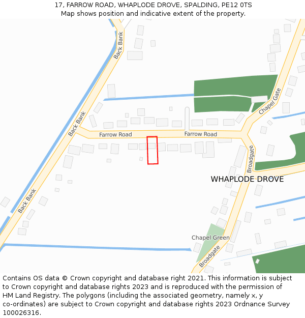 17, FARROW ROAD, WHAPLODE DROVE, SPALDING, PE12 0TS: Location map and indicative extent of plot