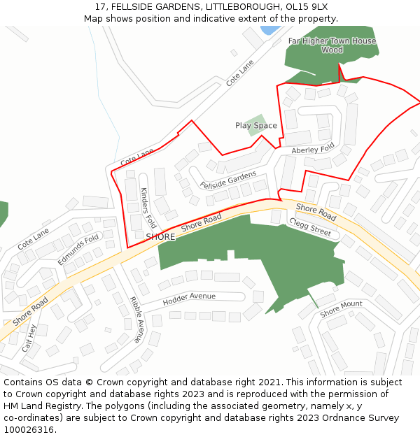 17, FELLSIDE GARDENS, LITTLEBOROUGH, OL15 9LX: Location map and indicative extent of plot