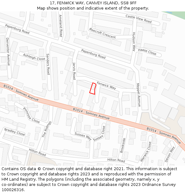 17, FENWICK WAY, CANVEY ISLAND, SS8 9FF: Location map and indicative extent of plot