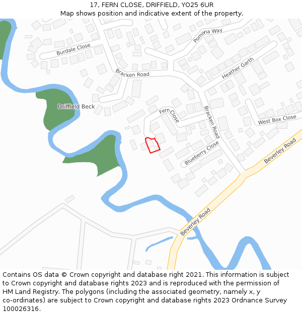 17, FERN CLOSE, DRIFFIELD, YO25 6UR: Location map and indicative extent of plot
