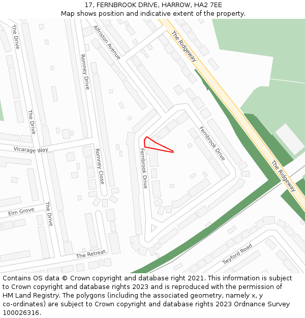 17, FERNBROOK DRIVE, HARROW, HA2 7EE: Location map and indicative extent of plot