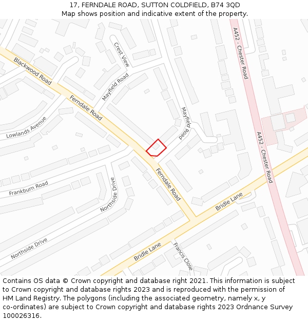 17, FERNDALE ROAD, SUTTON COLDFIELD, B74 3QD: Location map and indicative extent of plot