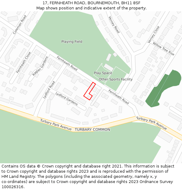 17, FERNHEATH ROAD, BOURNEMOUTH, BH11 8SF: Location map and indicative extent of plot