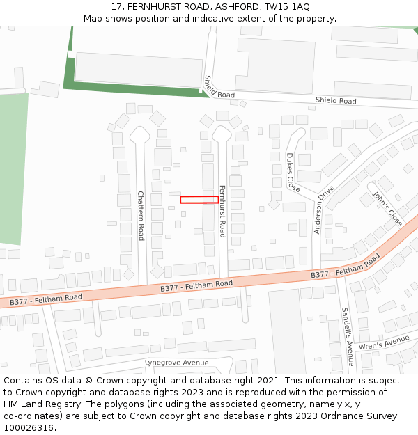 17, FERNHURST ROAD, ASHFORD, TW15 1AQ: Location map and indicative extent of plot