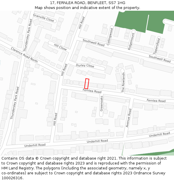 17, FERNLEA ROAD, BENFLEET, SS7 1HG: Location map and indicative extent of plot