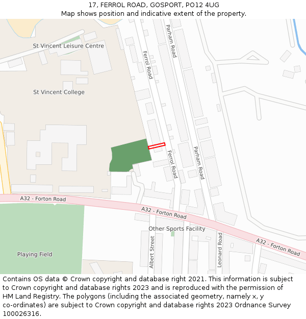 17, FERROL ROAD, GOSPORT, PO12 4UG: Location map and indicative extent of plot