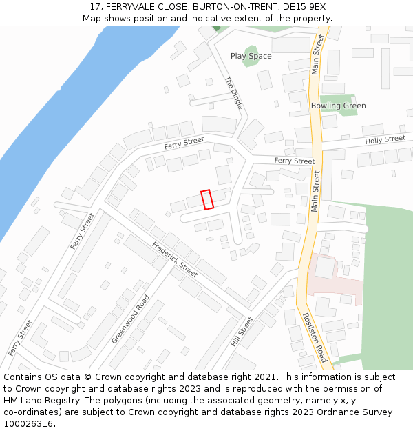 17, FERRYVALE CLOSE, BURTON-ON-TRENT, DE15 9EX: Location map and indicative extent of plot