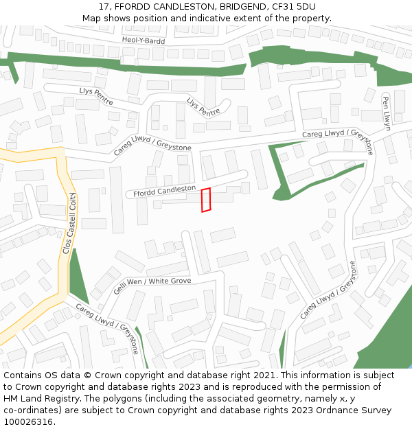 17, FFORDD CANDLESTON, BRIDGEND, CF31 5DU: Location map and indicative extent of plot