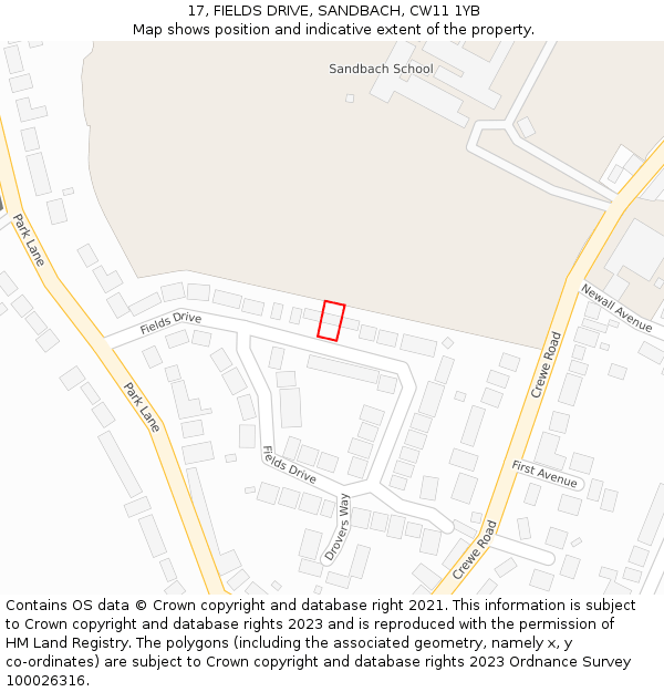 17, FIELDS DRIVE, SANDBACH, CW11 1YB: Location map and indicative extent of plot