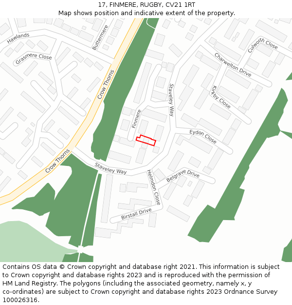 17, FINMERE, RUGBY, CV21 1RT: Location map and indicative extent of plot